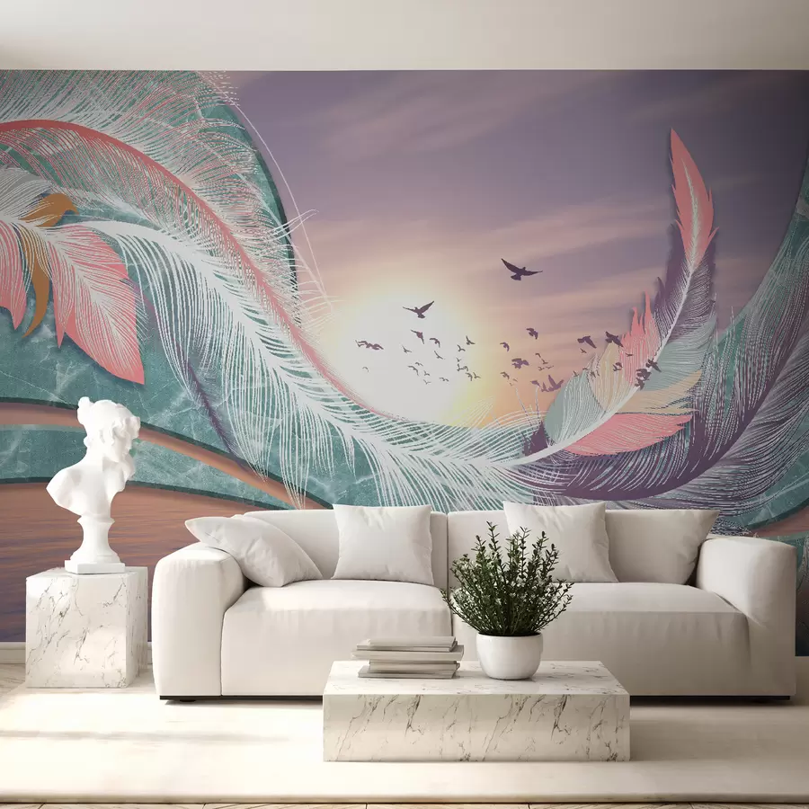 murales de pared Plumas en el mar al atardecer u59821