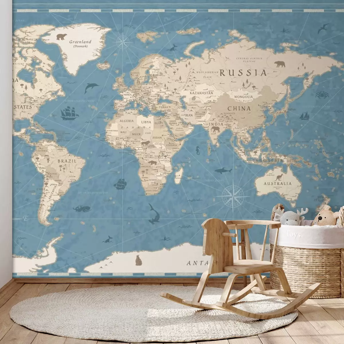 murales de pared Atlas antiguo en turquesa u50378