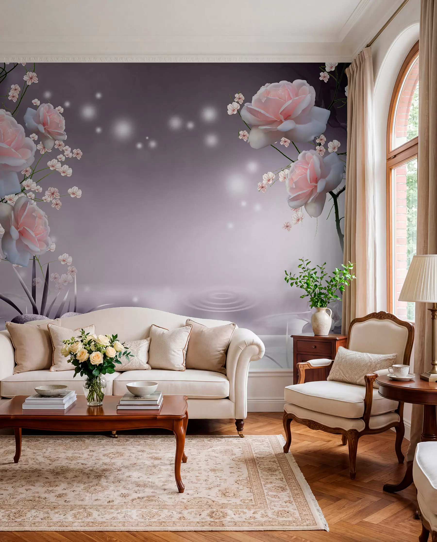 murales de pared Rosas y puntos de luz u01045