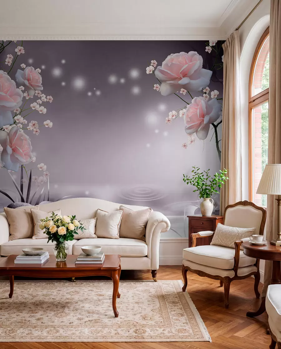 murales de pared Rosas en ondas de agua u01045