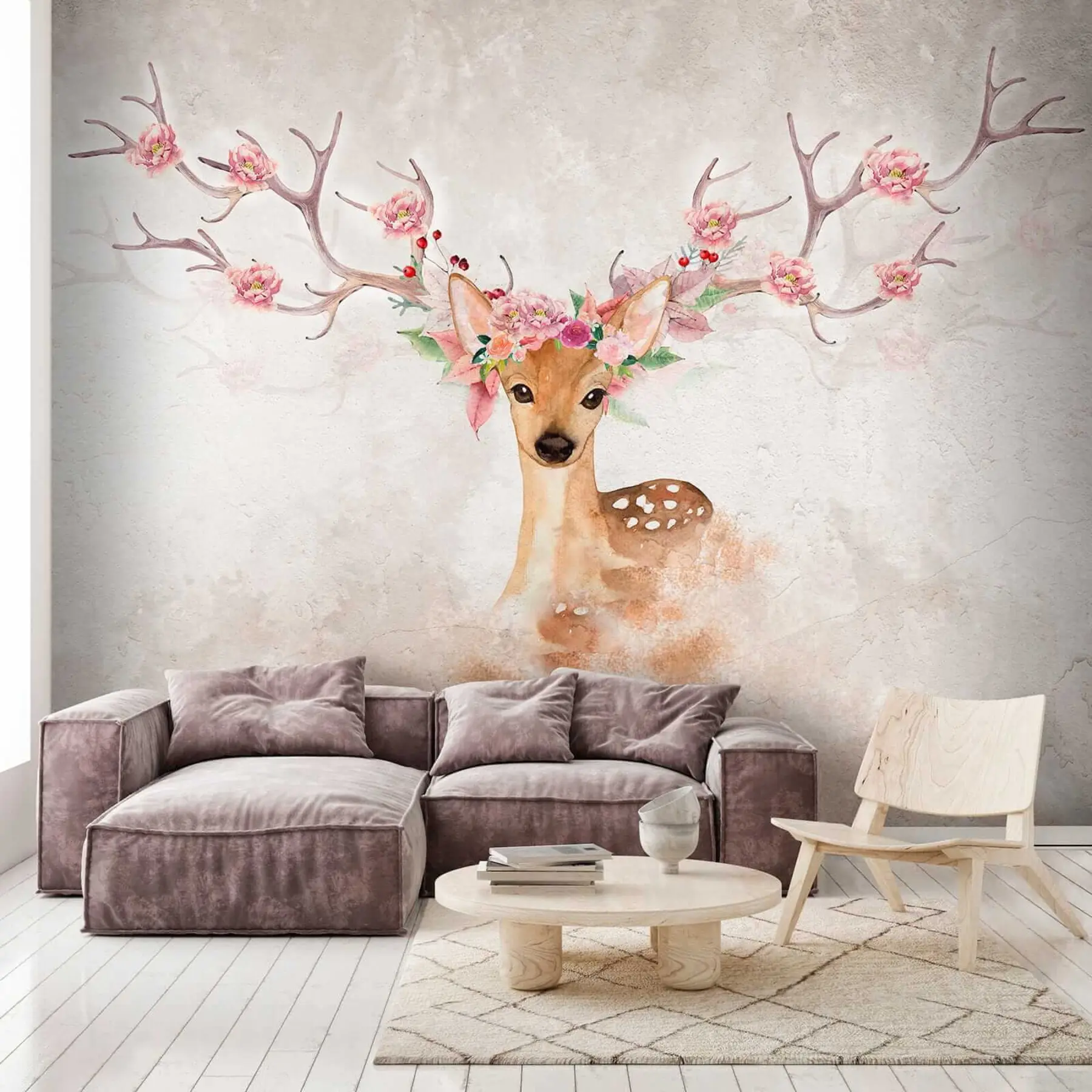 murales de pared Ciervo con flores en las astas u04671