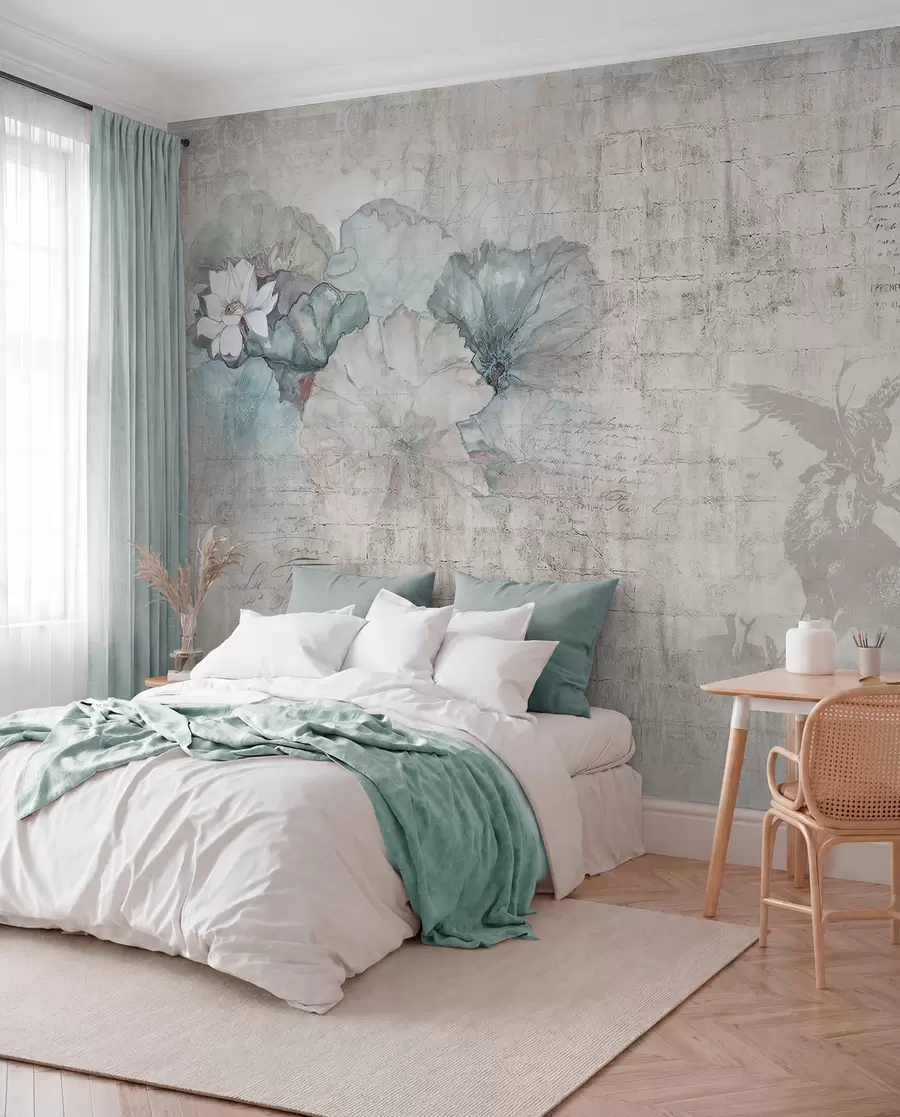 murales de pared Flores y caza en estilo grunge u04724