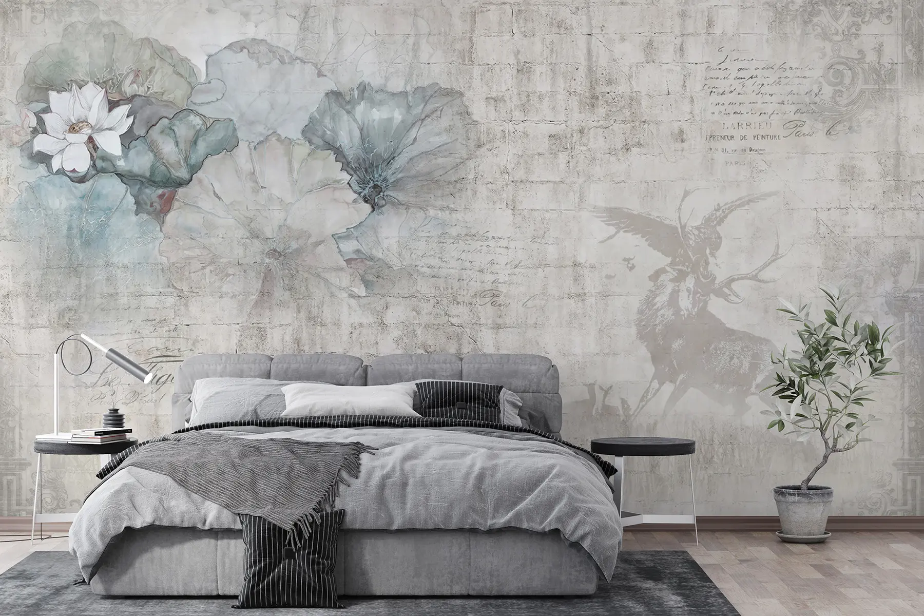 murales de pared Flores y caza en estilo grunge. u04724