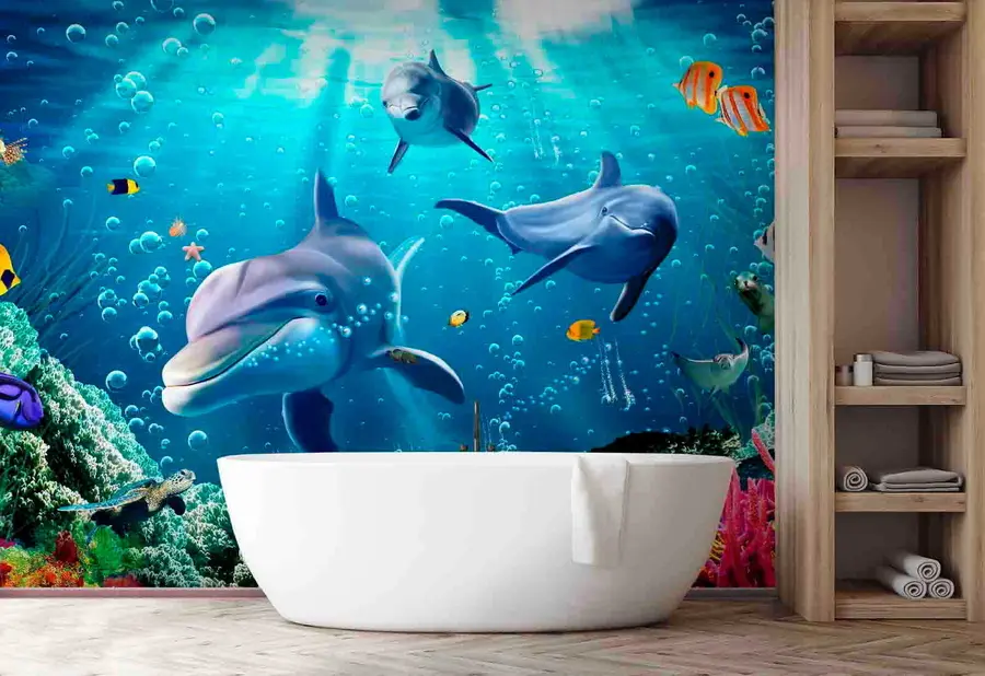 murales de pared Delfines con pescado u05654