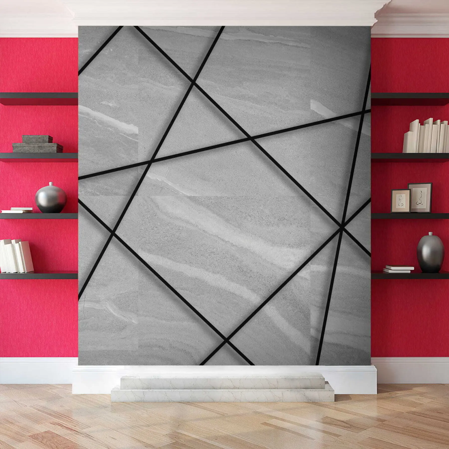 murales de pared Mármol gris y líneas negras u16341