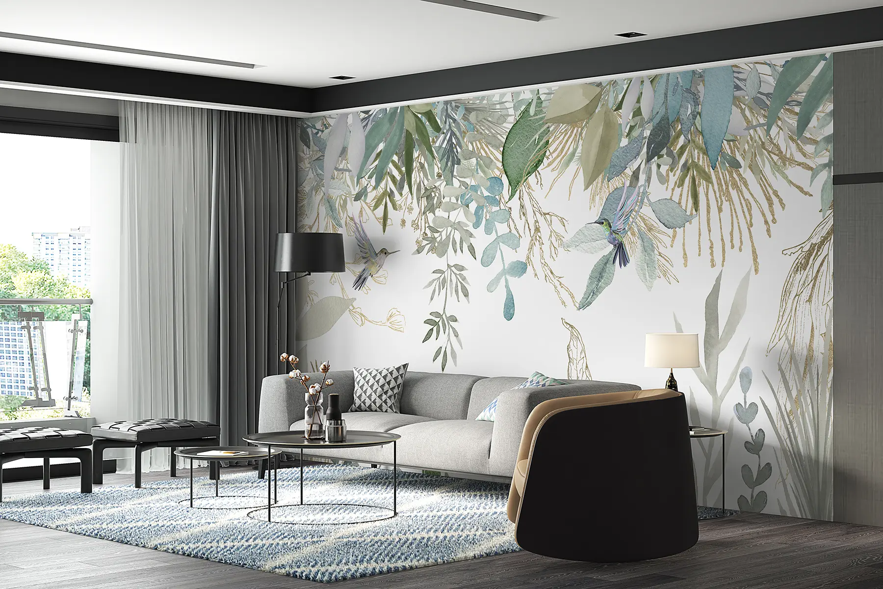 murales de pared Plantas exóticas y colibríes u17579