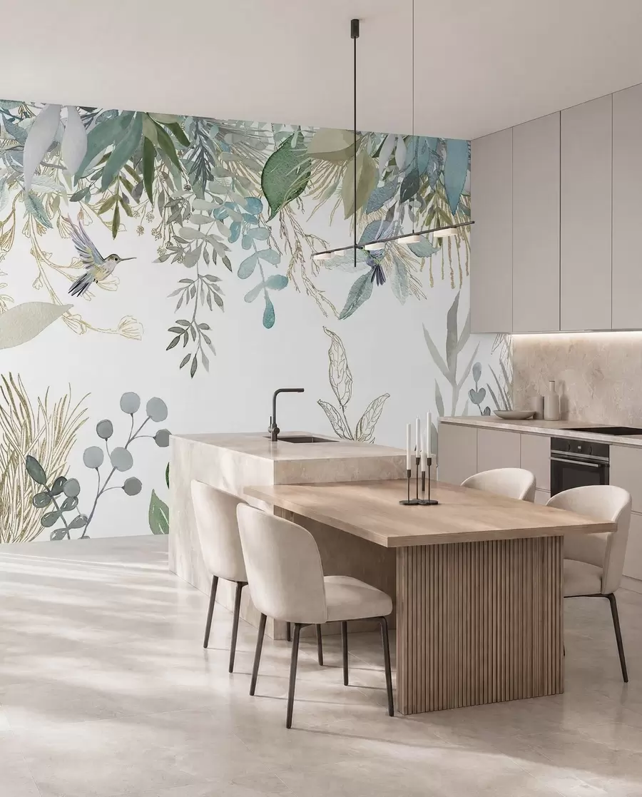 murales de pared Plantas exóticas y colibríes u17579