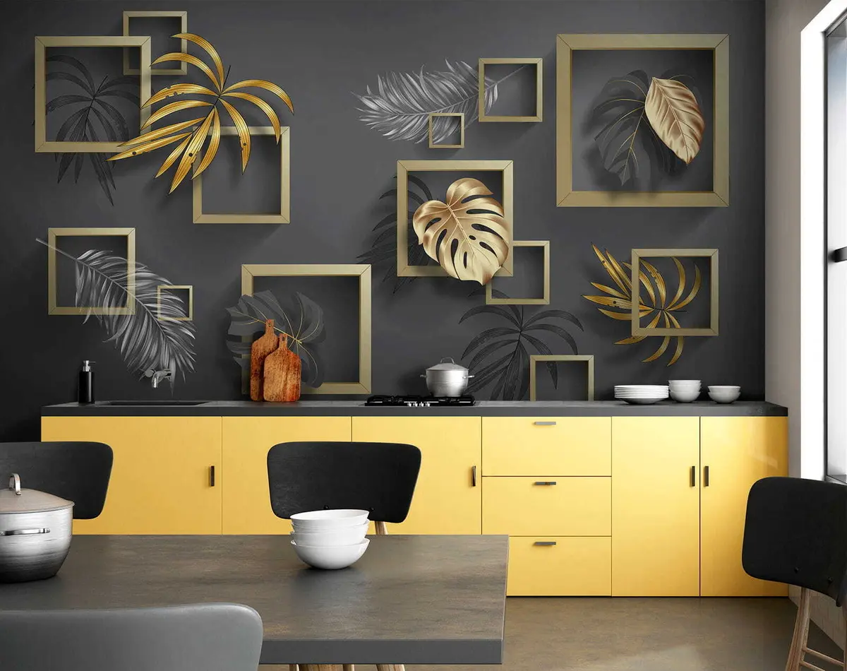 murales de pared Elegantes marcos con diseño de hojas exuberantes u20111