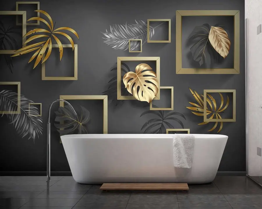 murales de pared Elegantes marcos con diseño de hojas exuberantes u20111