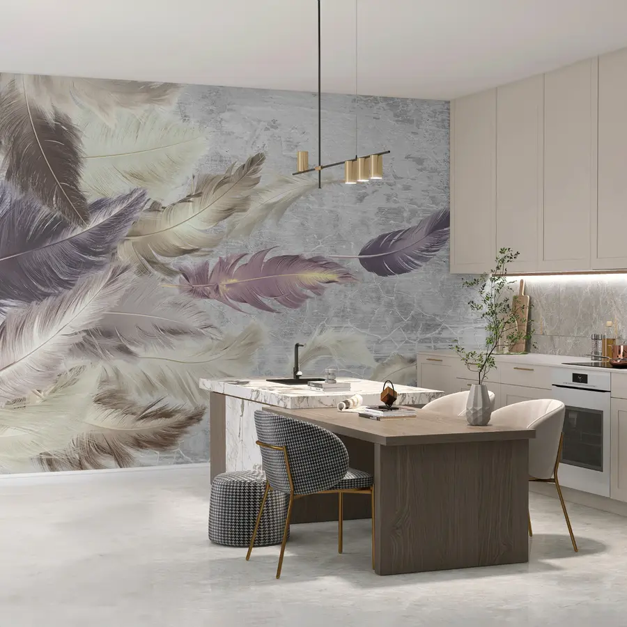 murales de pared Plumas de colores en un muro de hormigón u21165