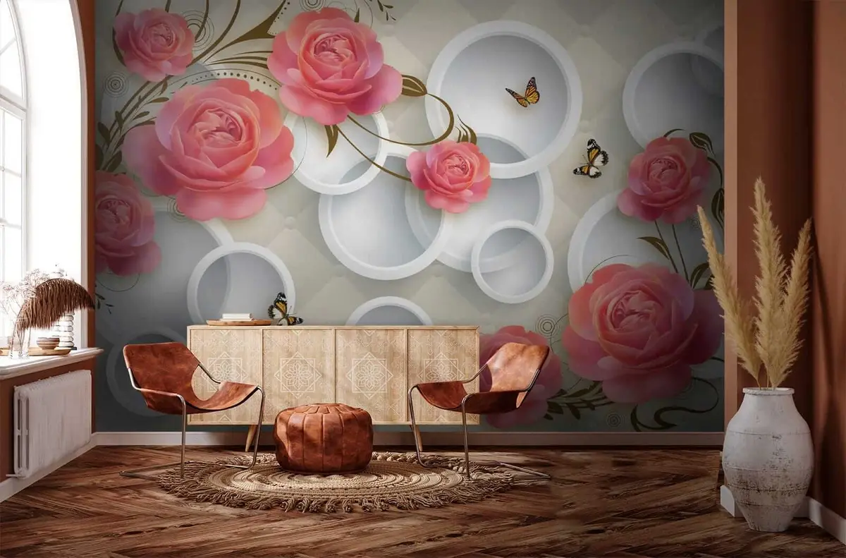 murales de pared Rosas rosadas y rizos u22883