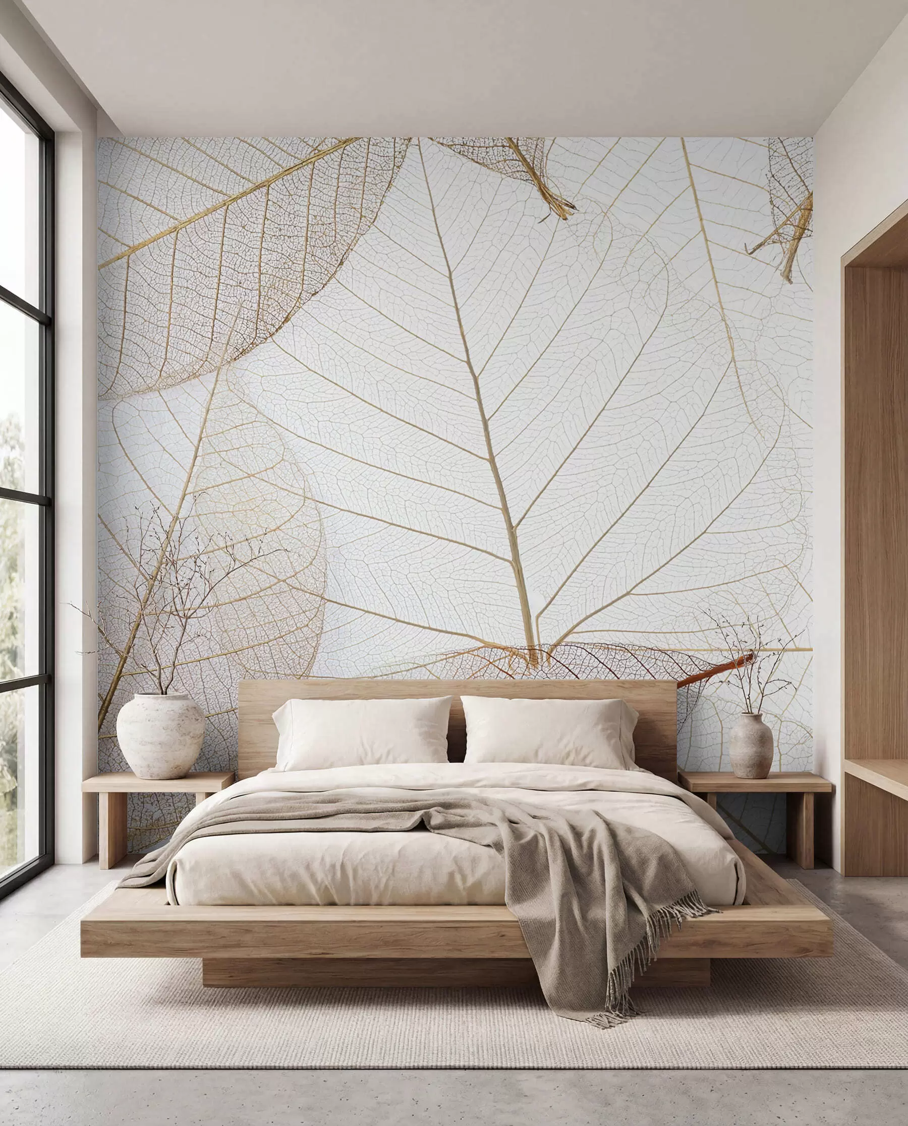 murales de pared Nervaduras de hojas marfil u24439