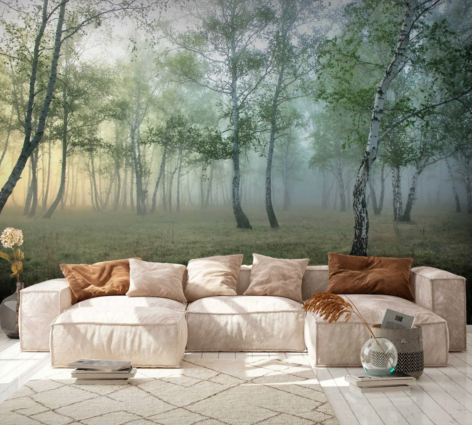 murales de pared Bosque de abedules de niebla u25820
