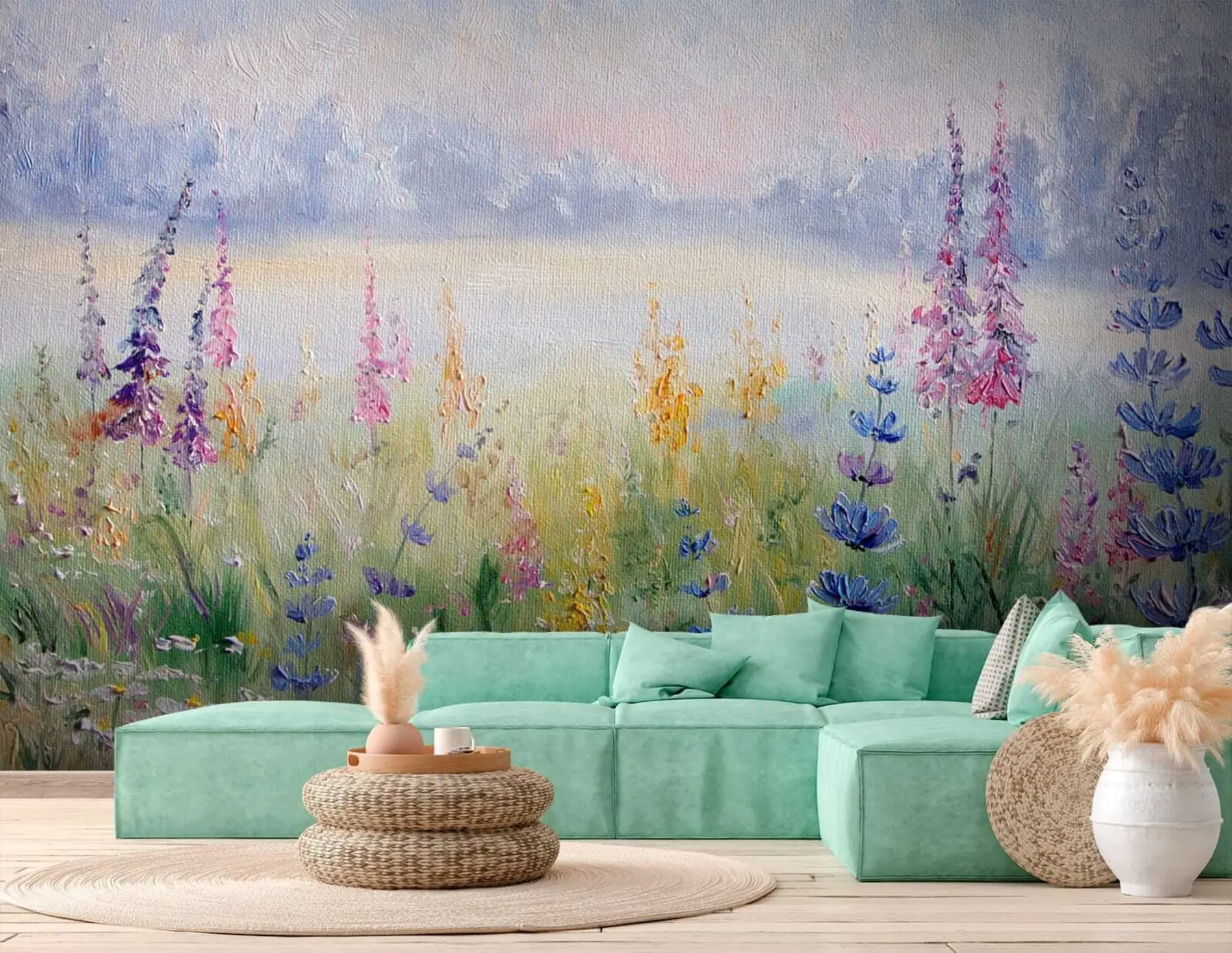 murales de pared Prado de flores, pintura al óleo u30067