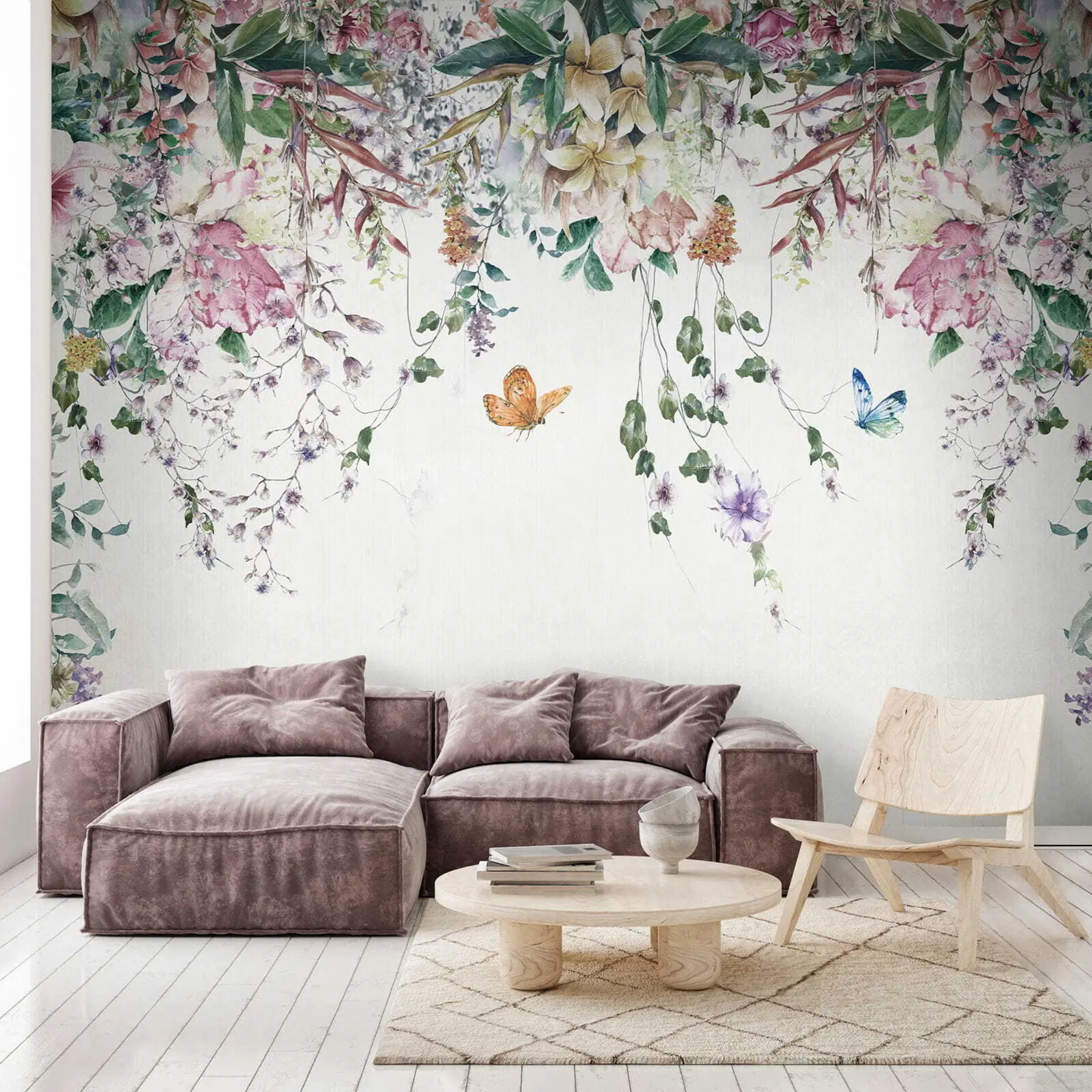 murales de pared Flores y mariposas exóticas u30601