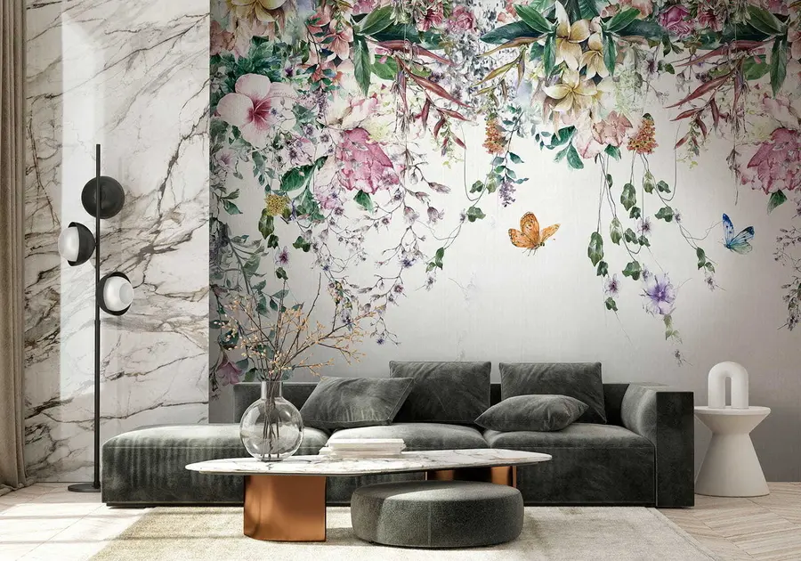 murales de pared Flores y mariposas exóticas u30601
