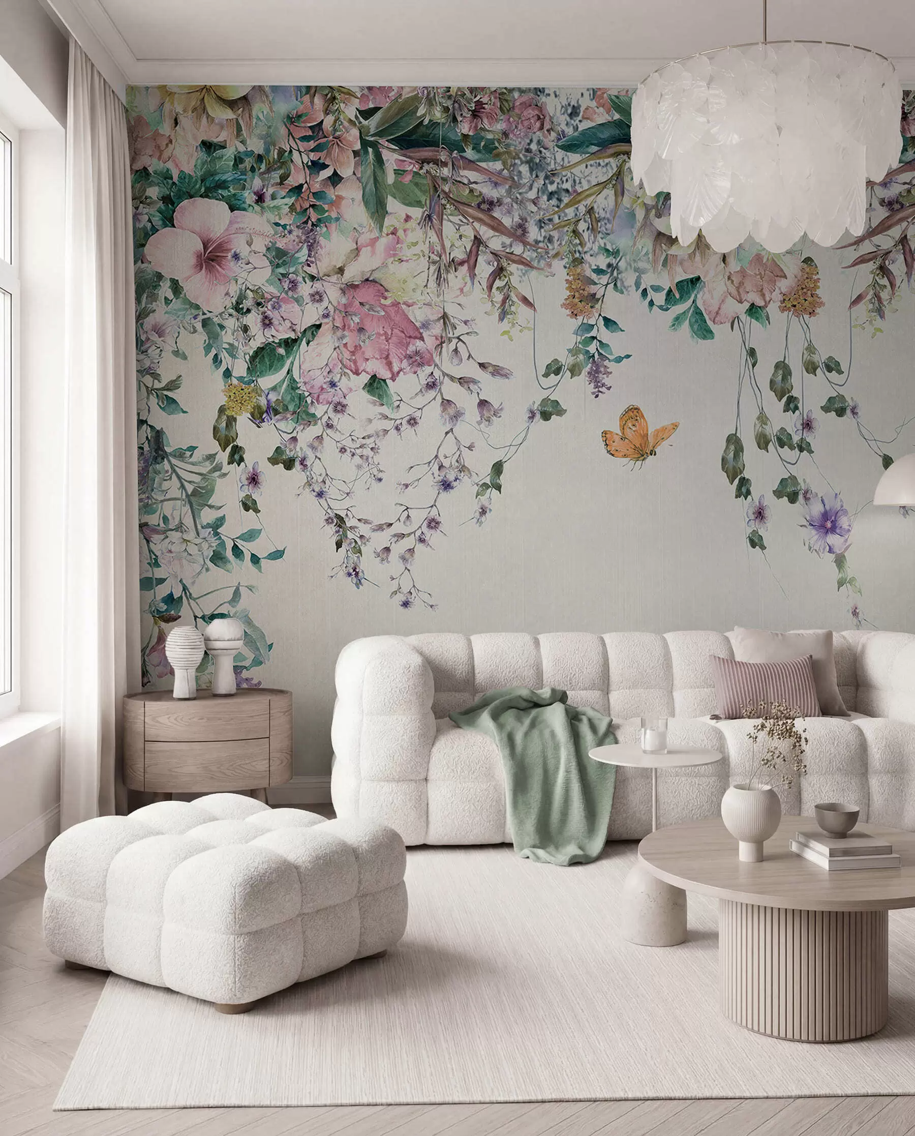 murales de pared Flores y mariposas exóticas u30601