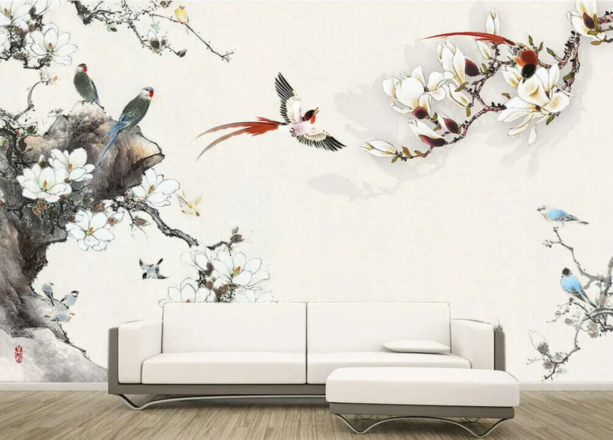 murales de pared Flores y pájaros al estilo asiático u30648