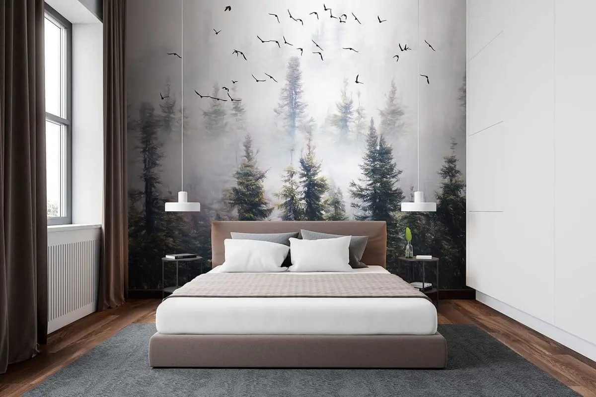 murales de pared Bosque de niebla y pájaros u32237