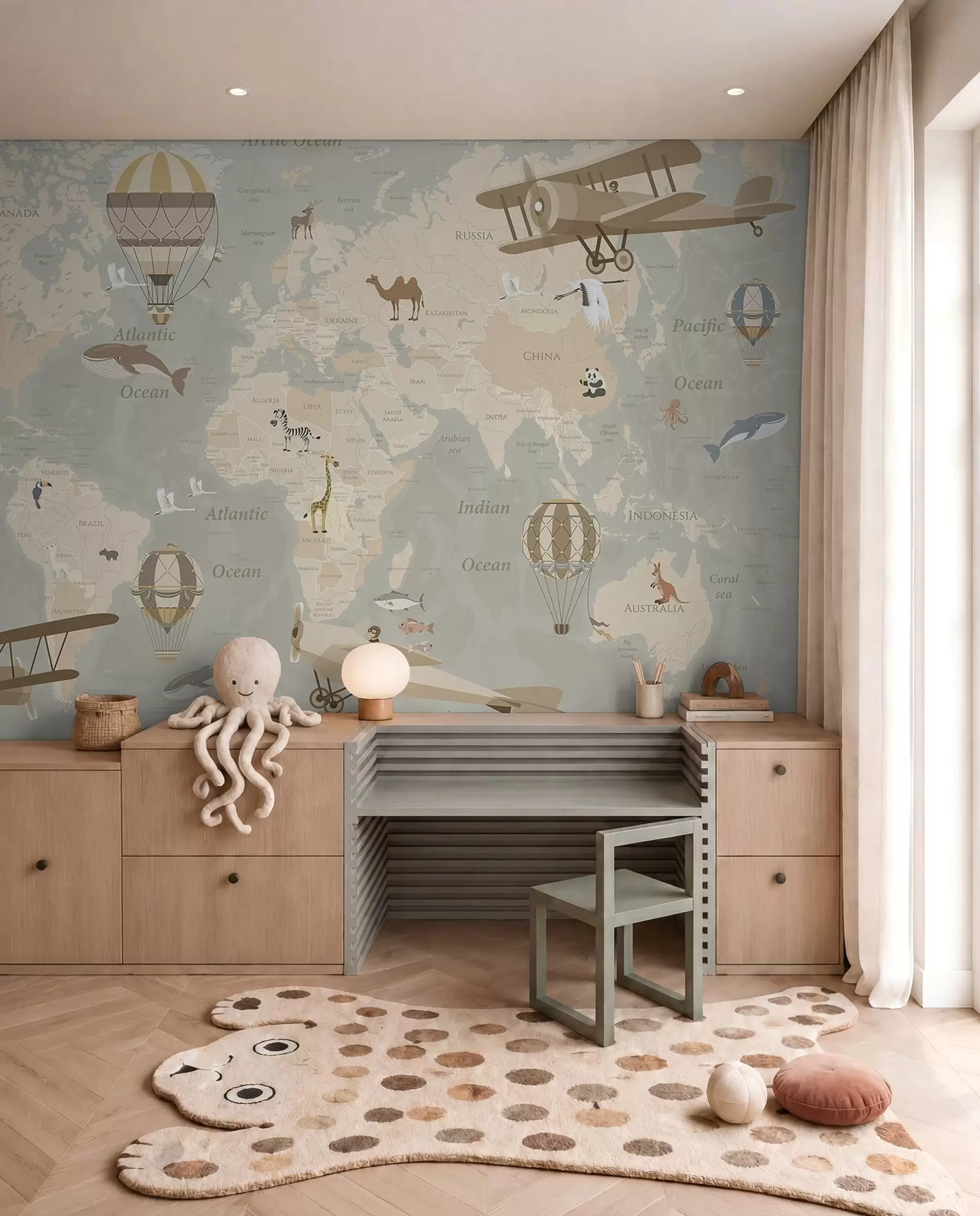 murales de pared Mapamundi con globos u36066