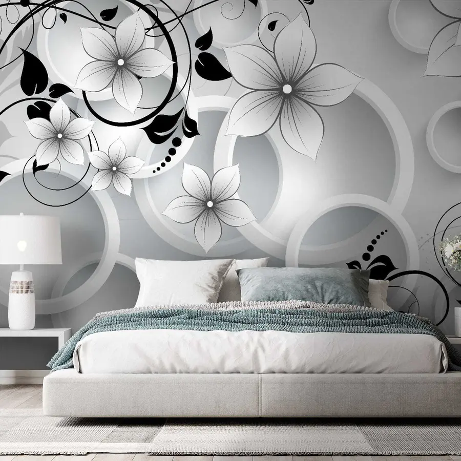murales de pared Flores blancas y vides negras u37888