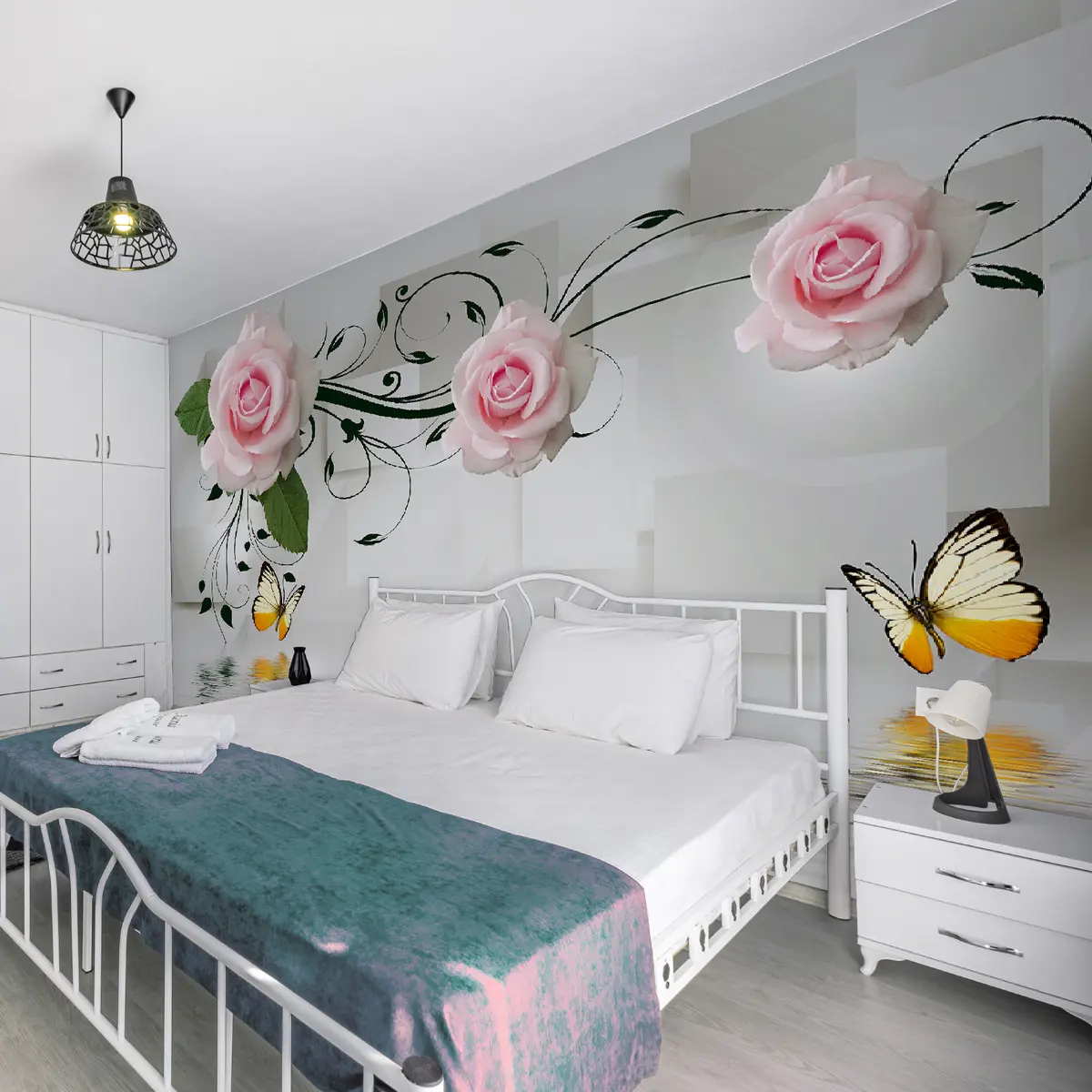 murales de pared Rosas rosadas con rizos u38141