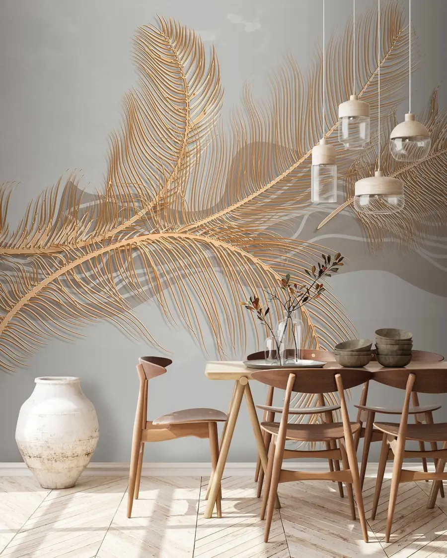 murales de pared Grandes plumas frágiles sobre fondo gris u40388