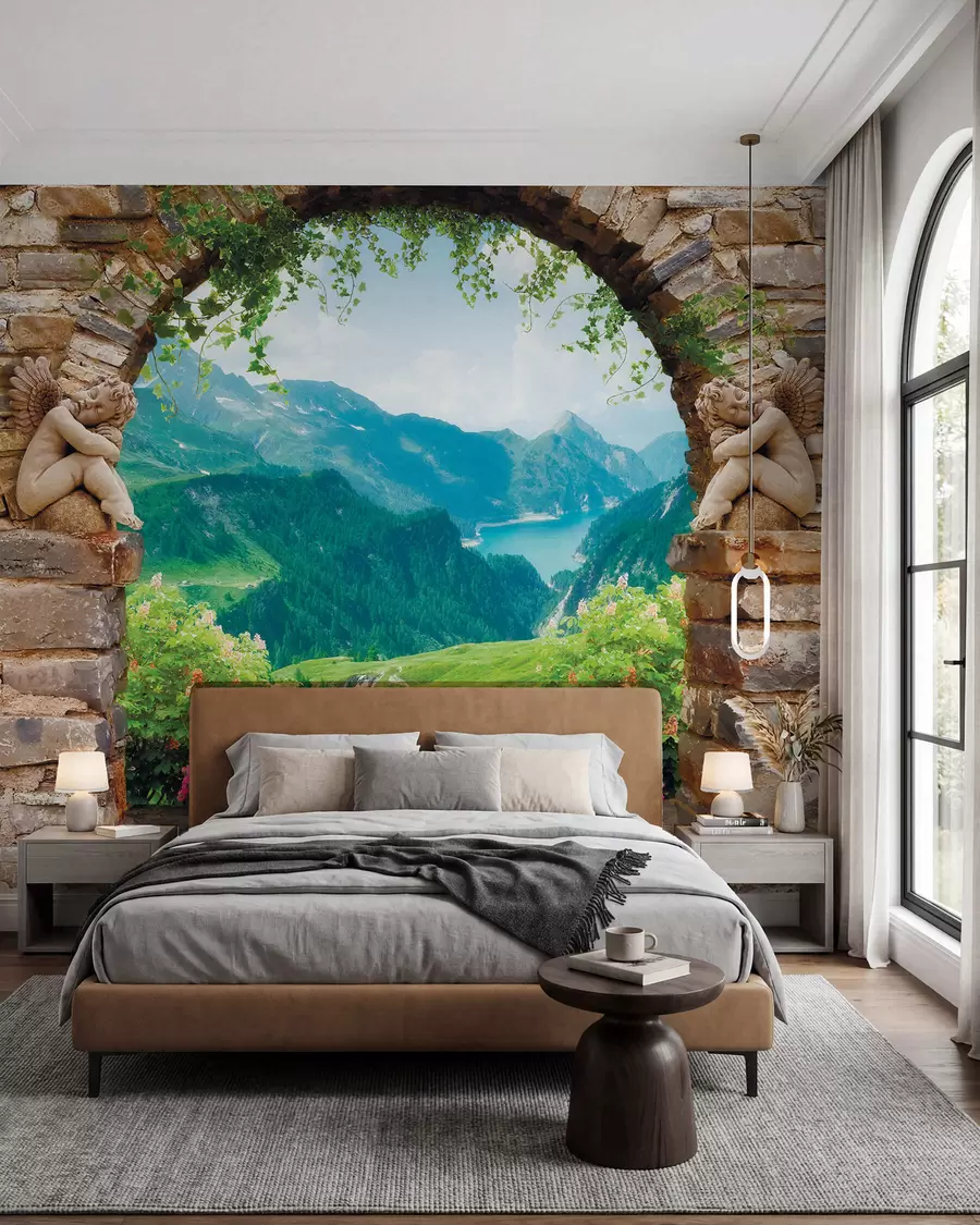 murales de pared Arco con vista a las montañas u52506