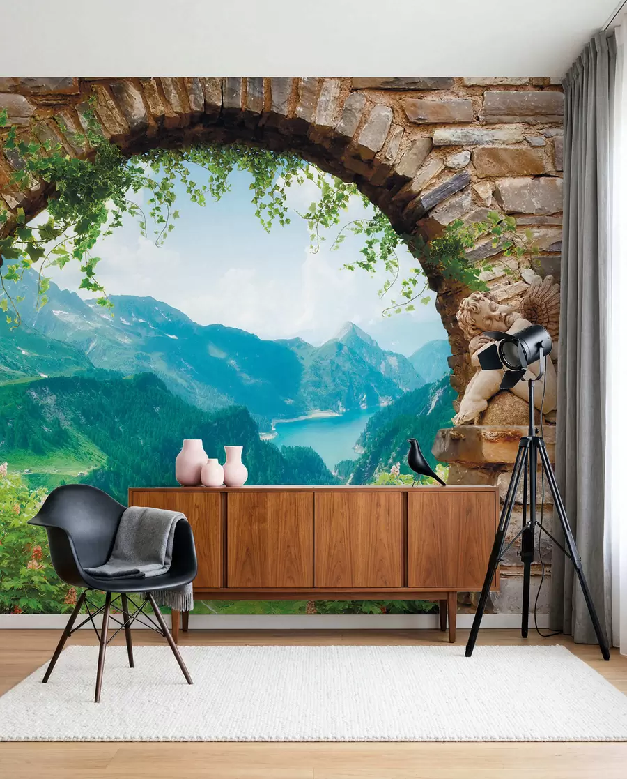 murales de pared Arco con vista a las montañas u52506