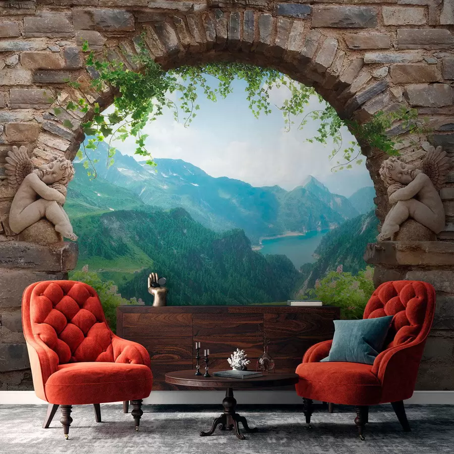 murales de pared Arco con vista a las montañas u52506