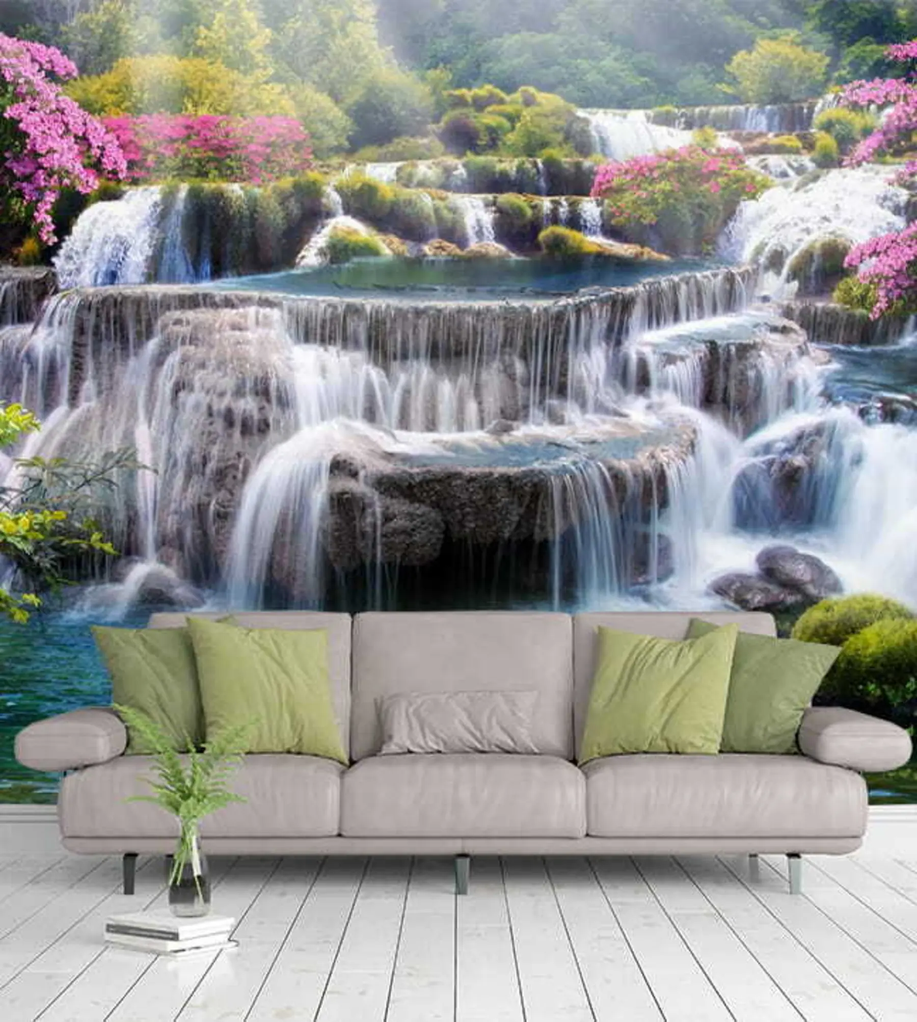 murales de pared Cascada y árboles en flor u60065