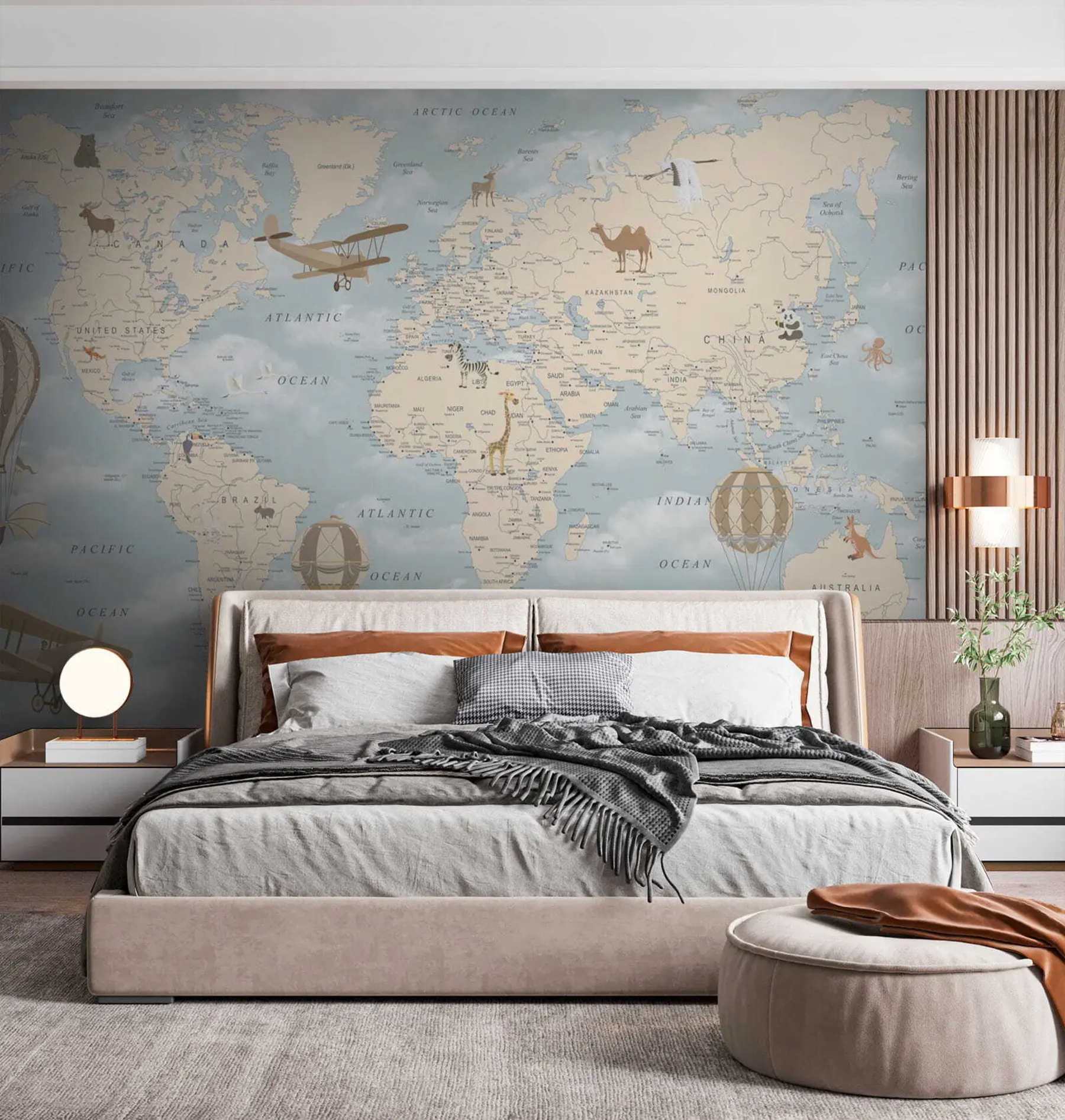 murales de pared Mapa infantil del mundo con aviones. u60135