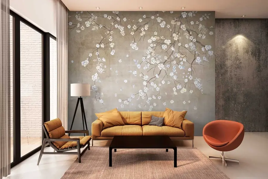 murales de pared Árbol en flor en una pared en mal estado u61369