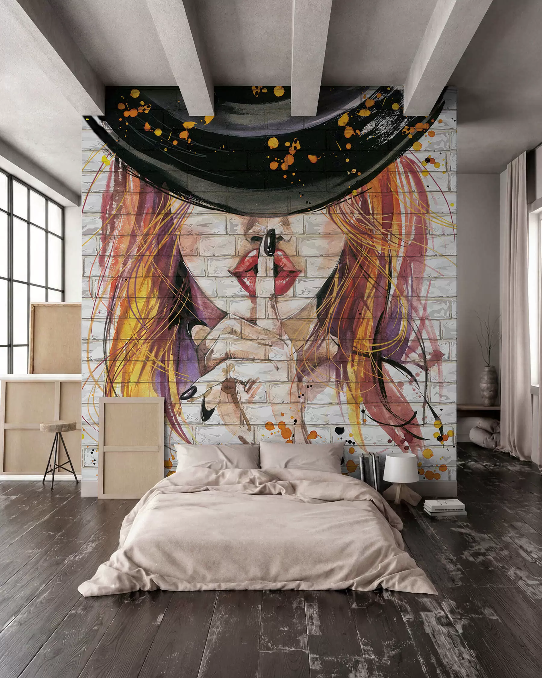murales de pared Silencio bajo sombrero negro u67648