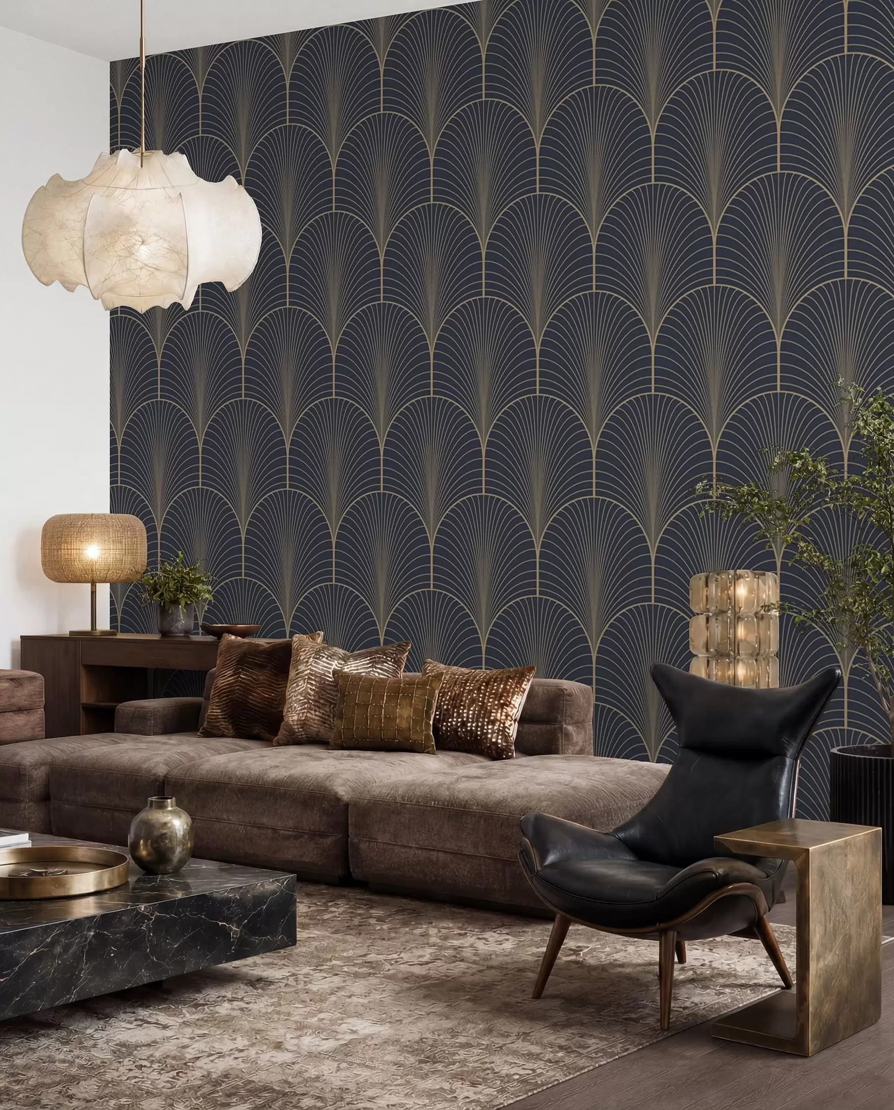 murales de pared Abanicos dorados art déco u53246