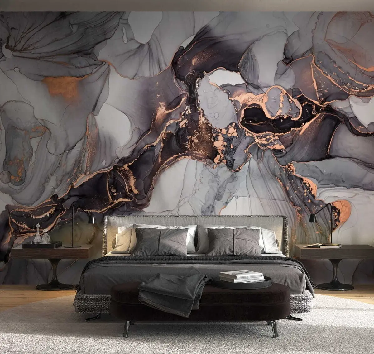 murales de pared Arte fluido arte abstracto en tonos oscuros u70766