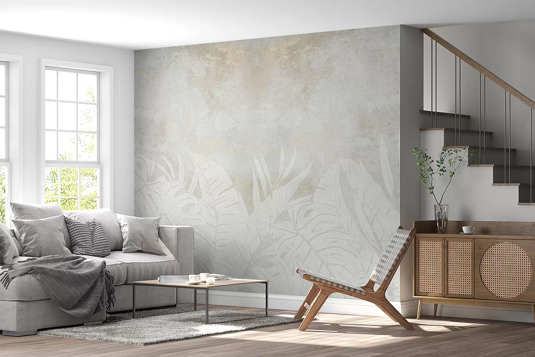 murales de pared Hojas de palmera en tonos grises u71245