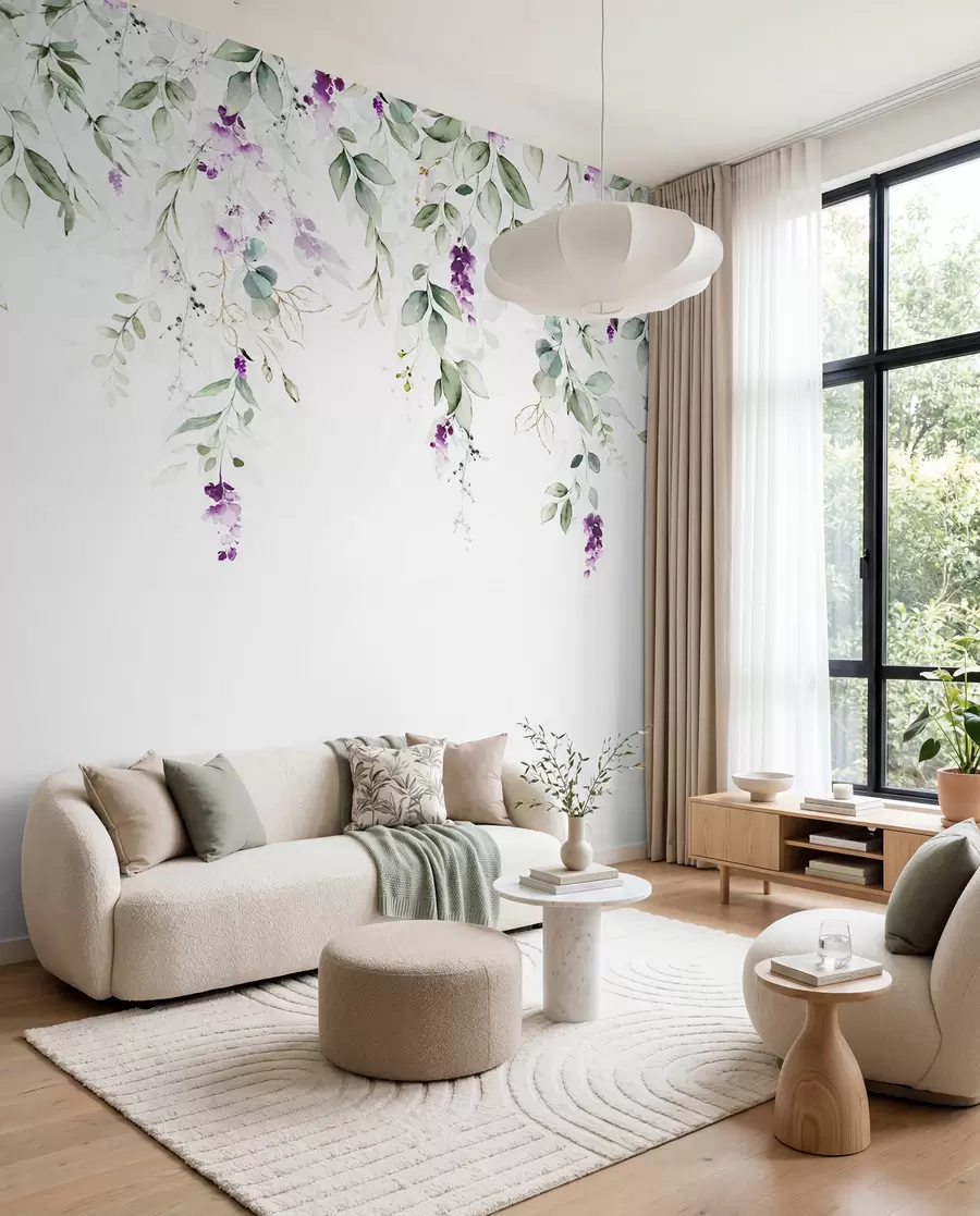 murales de pared composición en acuarela con flores de lavanda u99687