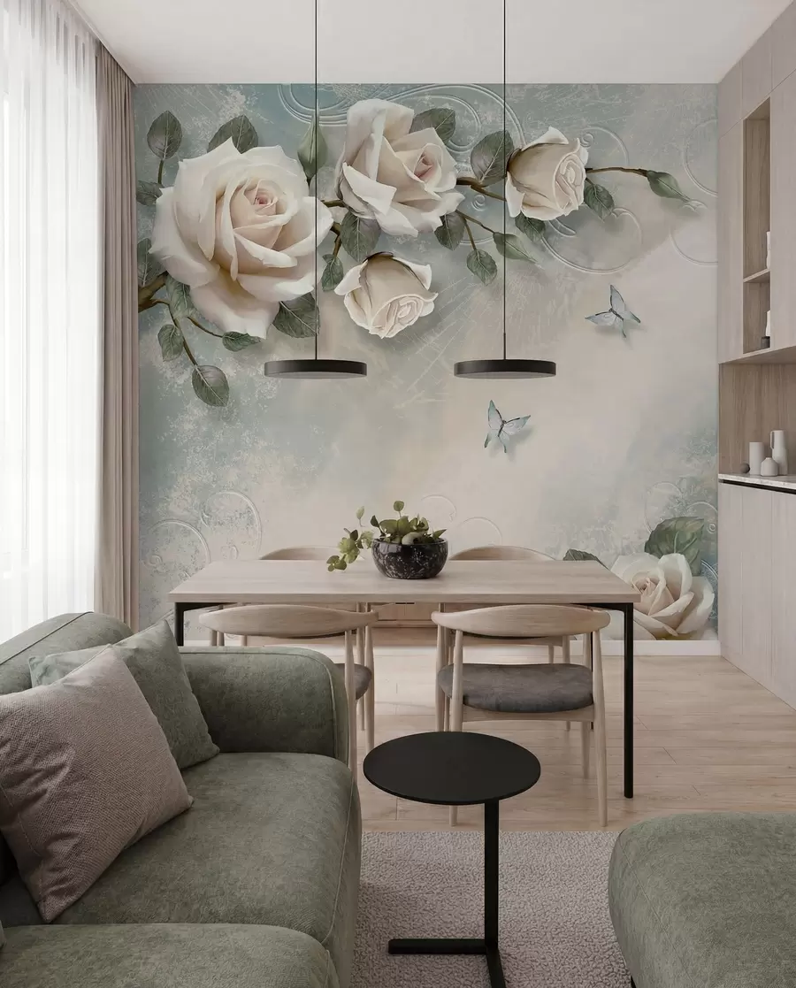 murales de pared Una rama de rosa crema u31353d1