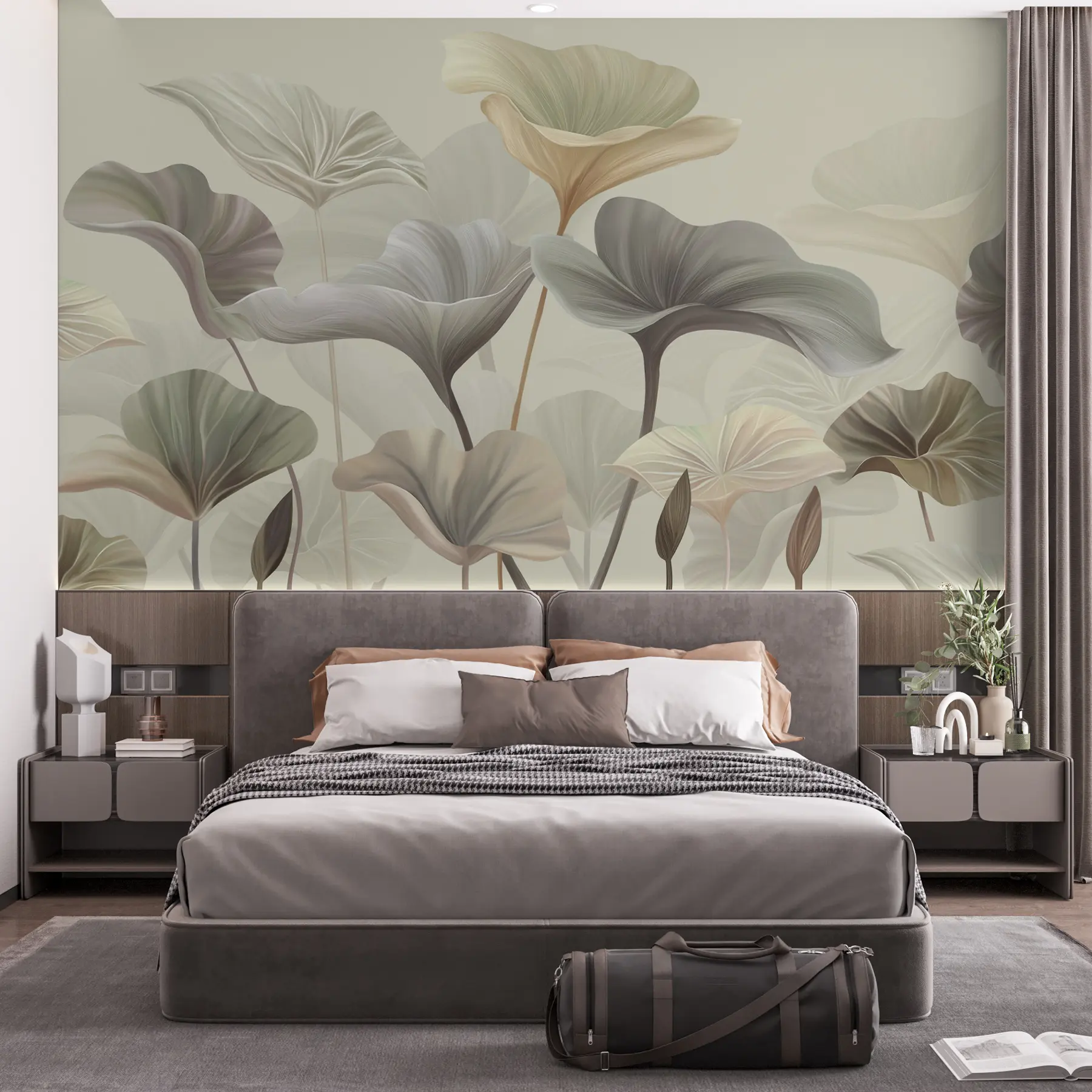 murales de pared Hermosas hojas grandes en colores delicados. w00385