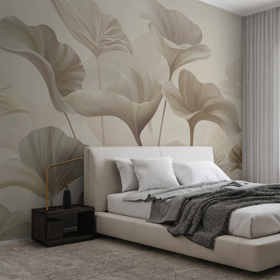 murales de pared Preciosas hojas grandes en color beige w00385v3