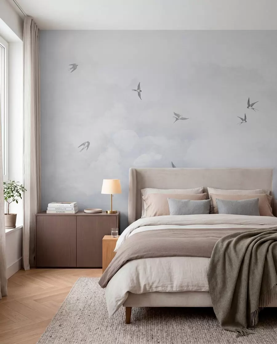 murales de pared Golondrinas en cielo nacarado w00526