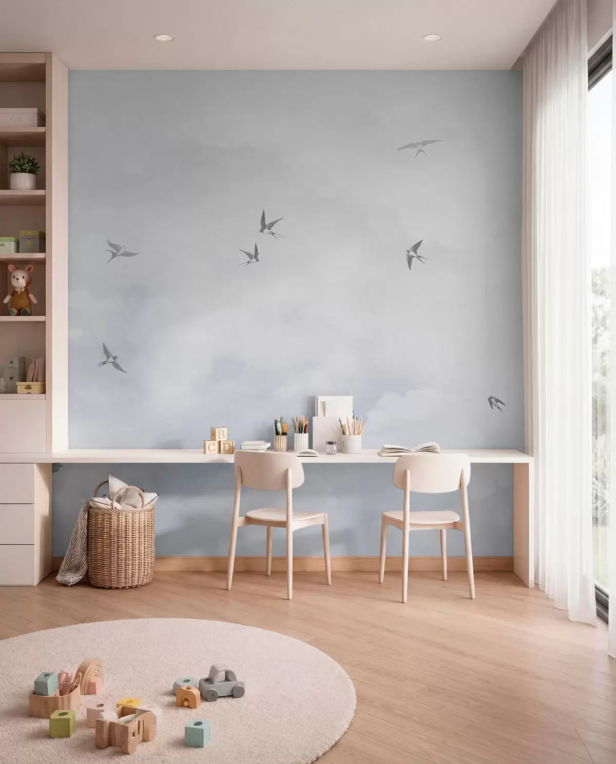 murales de pared Golondrinas en cielo nacarado w00526