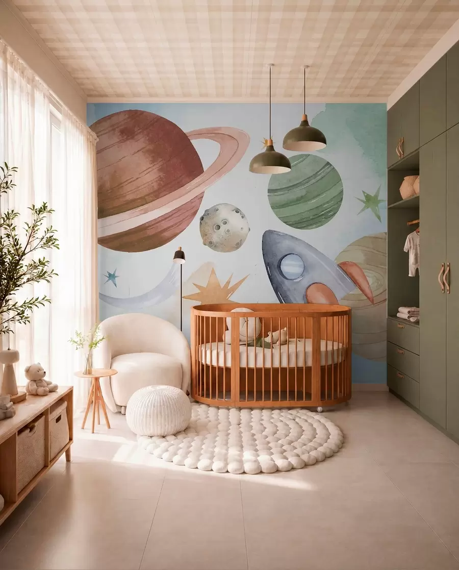 murales de pared Una colorida ilustración que representa varios planetas y acuarela espacial w00539