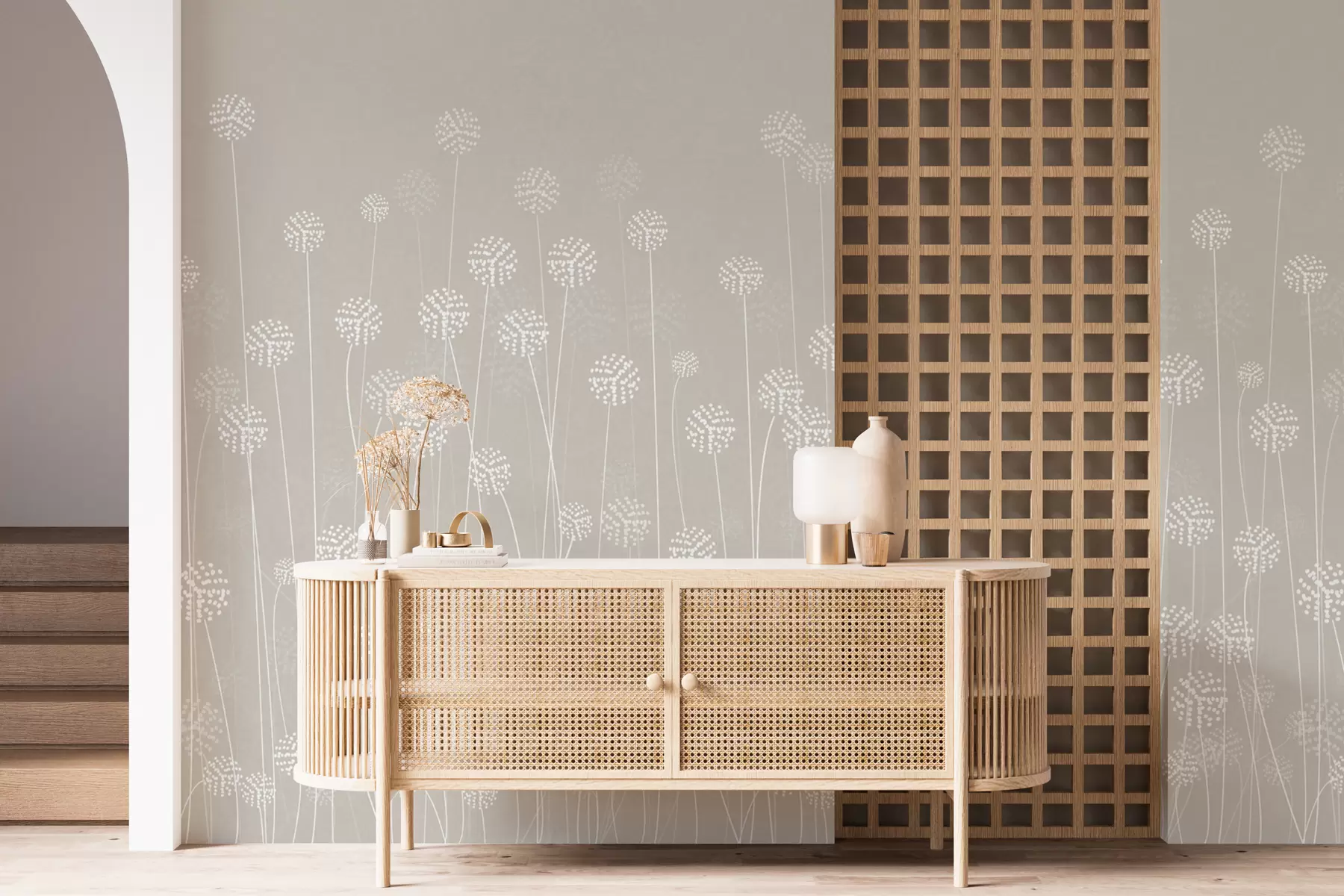 murales de pared Campo de diente de león de color beige w00613