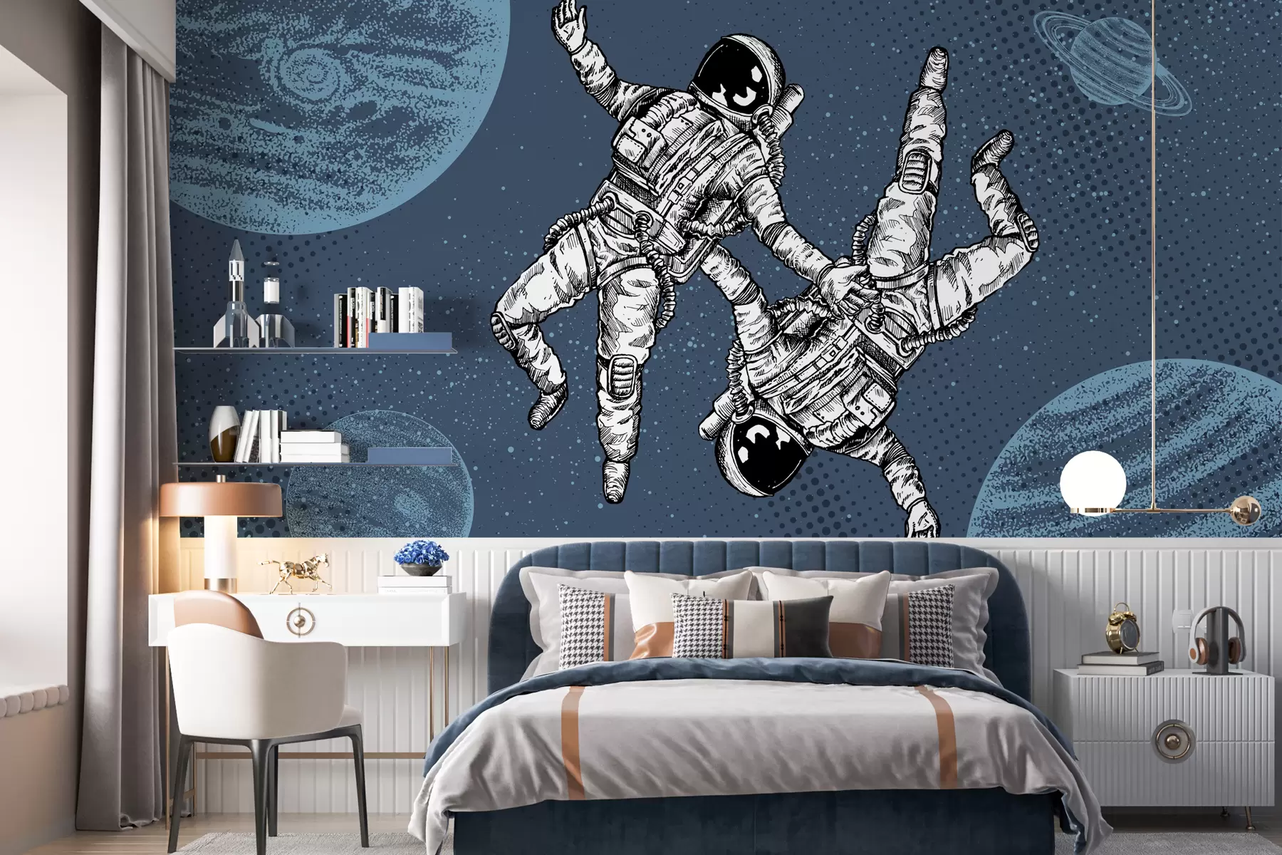 murales de pared Astronautas en el espacio entre los planetas w00630v1