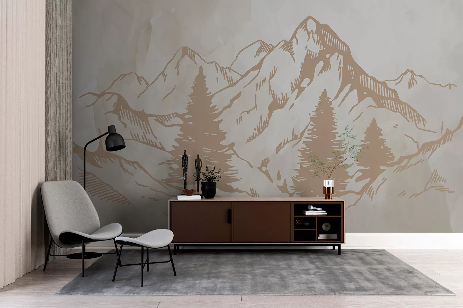 murales de pared Montañas sobre un fondo de papel viejo w00665