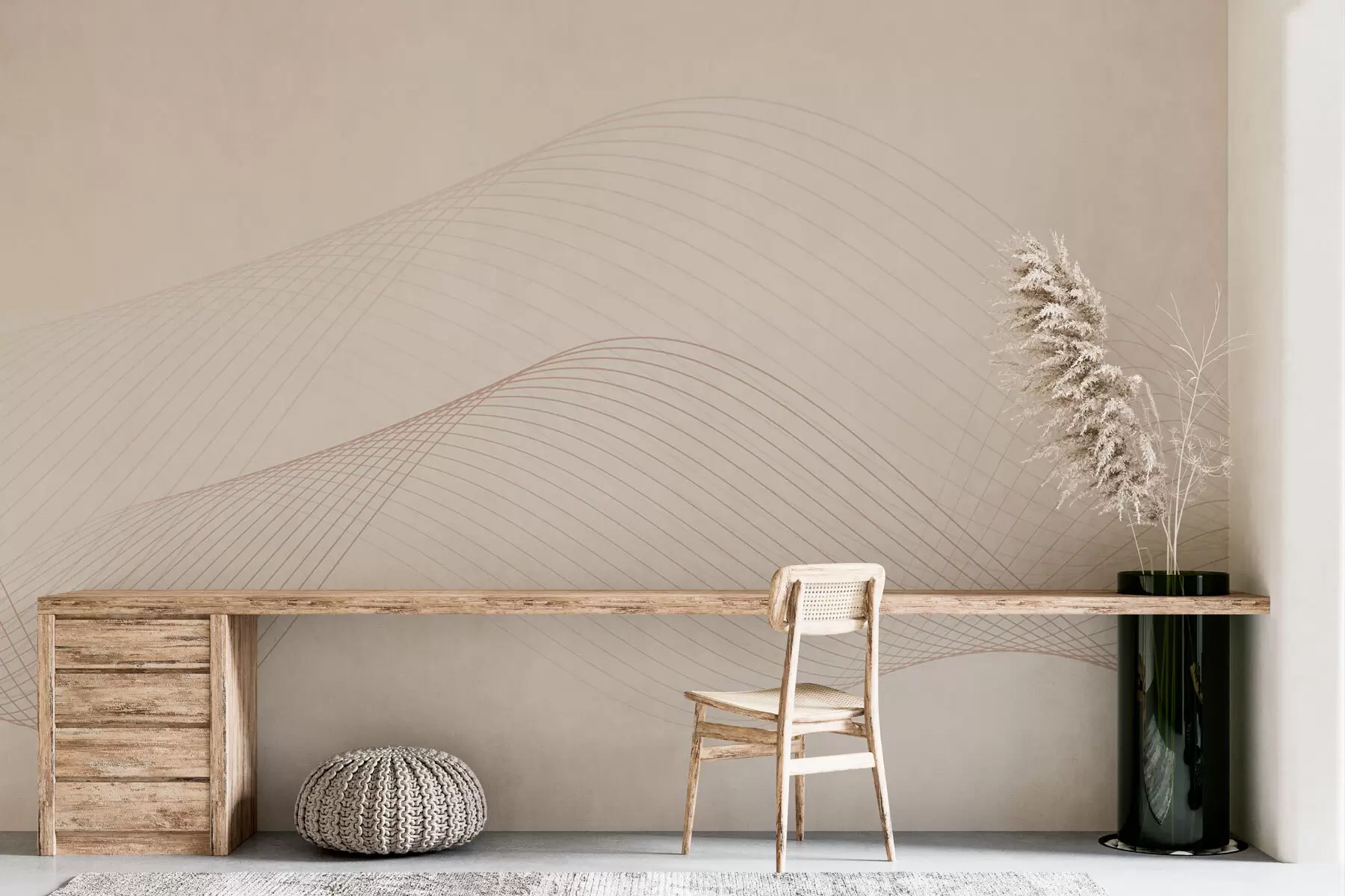 murales de pared Líneas geométricas 3D estilo de tendencia moderna sobre un fondo beige w00893v1