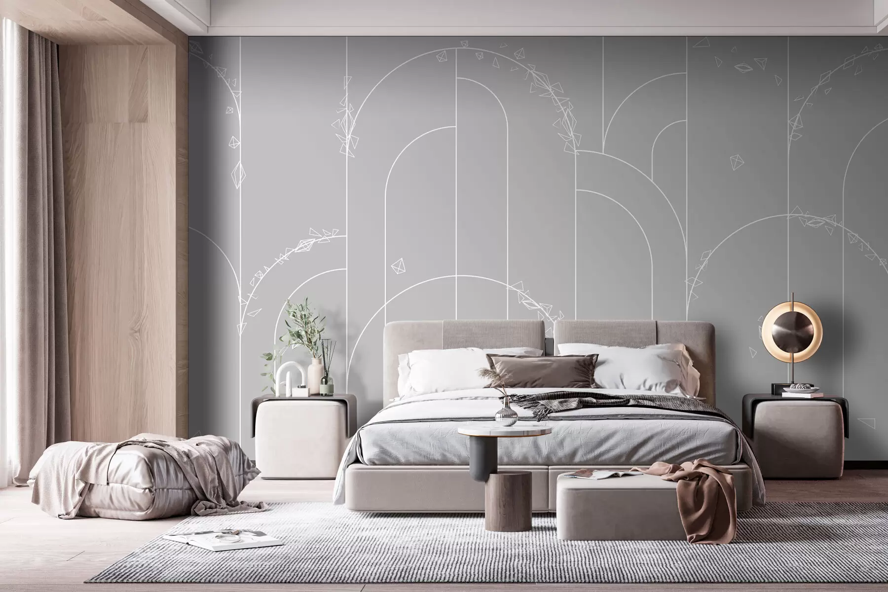 murales de pared Arcos geométricos art deco clásico nueva tendencia fondo gris w00894v2