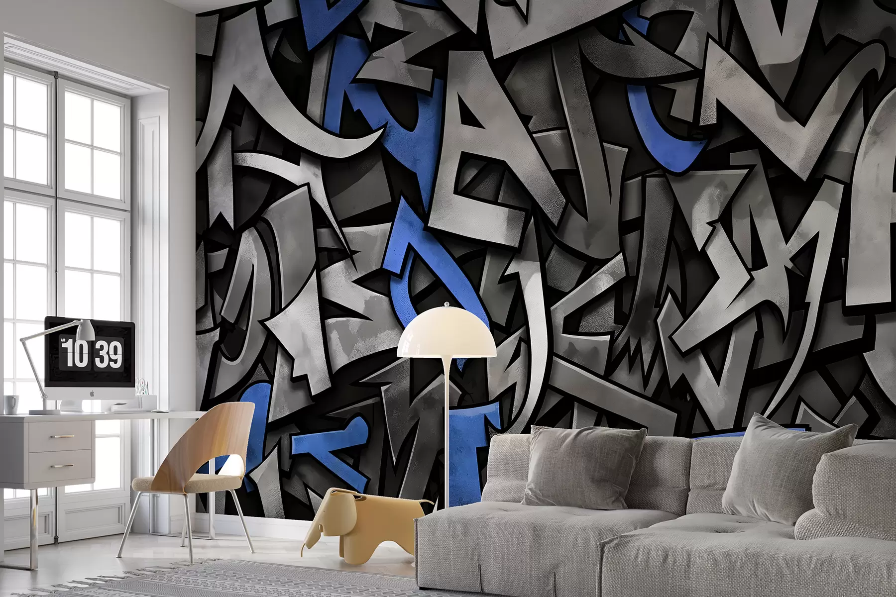 murales de pared Letras mayúsculas de graffiti en color azul. w01186v1